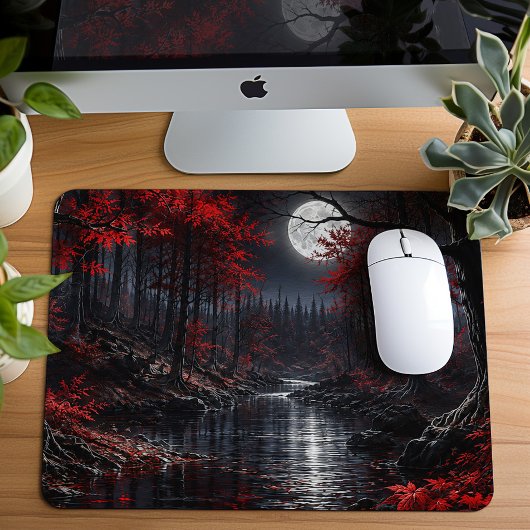 Dunkler Roter Wald Fantasy Mousepad