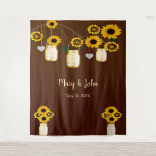 Dunkler Rustikaler Gelber Blumen-Mason-Glas-Foto-H Wandteppich