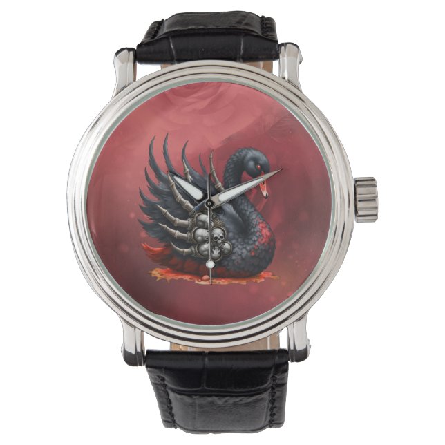 Dunkler Schwan der Knochen – Gotische Eleganz  Armbanduhr (Vorderseite)