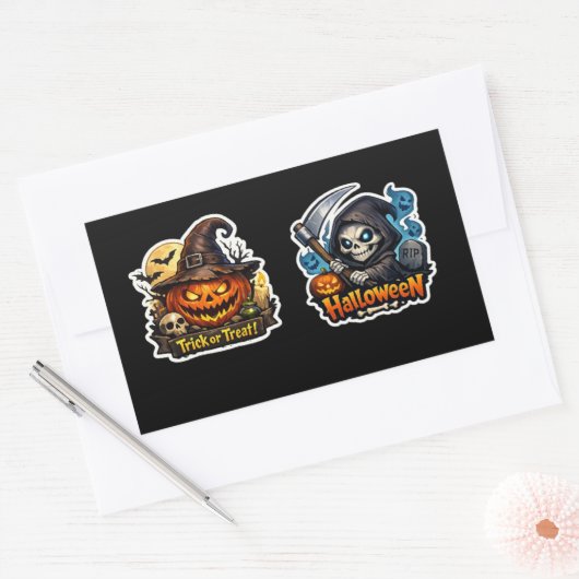 💀🎃 Dunkler Sensenmann Halloween Rechteckiger Aufkleber (Umschlag)