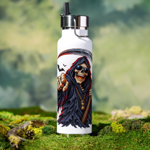 Dunkler Sensenmann Halloween – Totenkopf mit Sense Trinkflasche