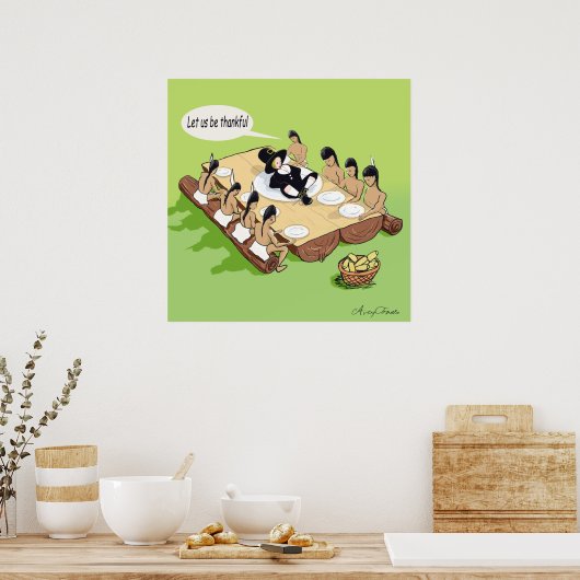 Dunkler Spaß Funny Native American Erntedank Poster (Küche)