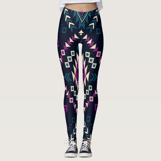 Dunkler Stamm Navajo, Vintag geometrisch. Leggings (Vorderseite)