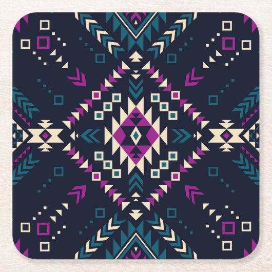 Dunkler Stamm Navajo, Vintag geometrisch. Rechteckiger Pappuntersetzer (Vorderseite)