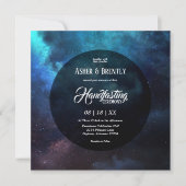 Dunkler Sternenblauer Nebel Modernes Handfasten Einladung (Vorderseite)