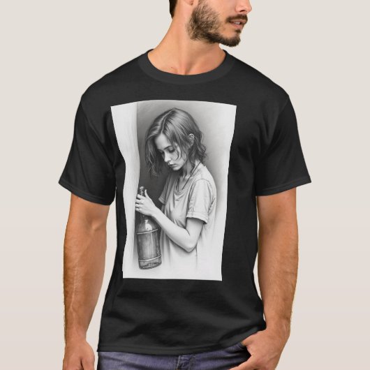 Dunkler T - Shirt."Leere Flasche, endloses Abenteu T-Shirt (Vorderseite)