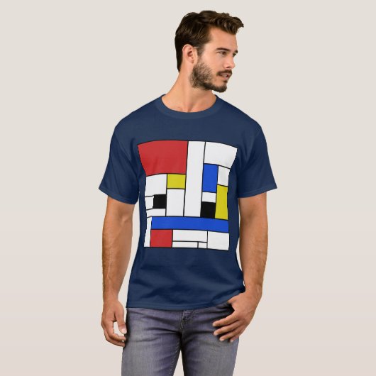 Dunkler T - Shirt Mondrian Linien-Männer (Vorne ganz)
