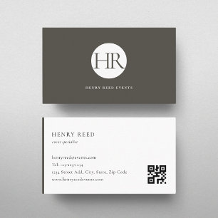 Dunkler Taupe-Monogramm-Logo-QR-Code Visitenkarte