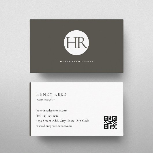 Dunkler Taupe-Monogramm-Logo-QR-Code Visitenkarte