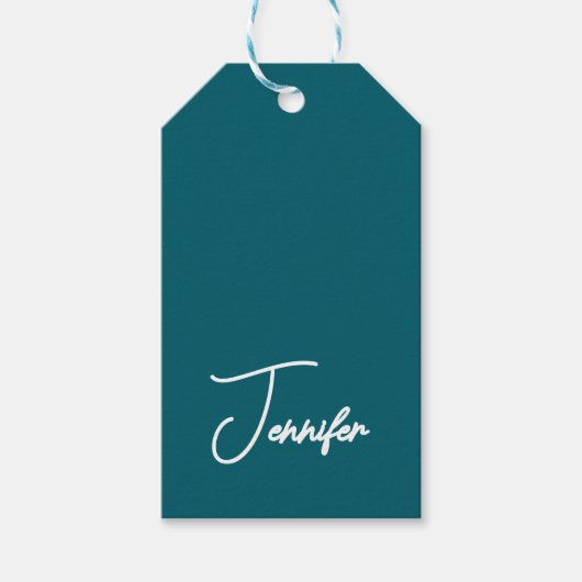 Dunkler Teal-Trend Moderner Minimalistischer Hands Geschenkanhänger (Vorderseite)