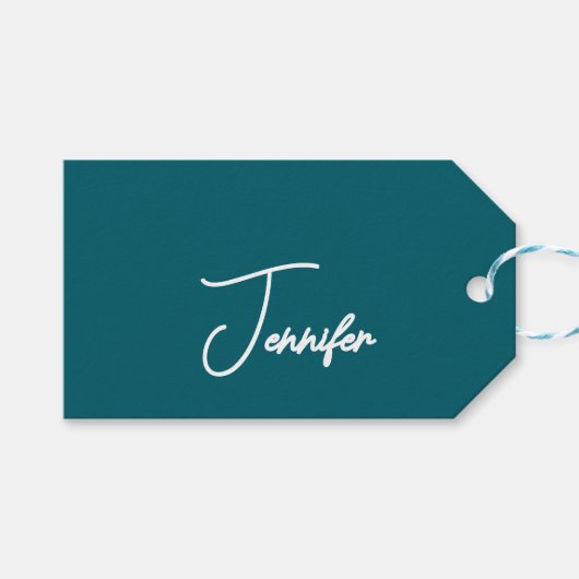 Dunkler Teal-Trend Moderner Minimalistischer Hands Geschenkanhänger (Vorderseite (Horizontal))