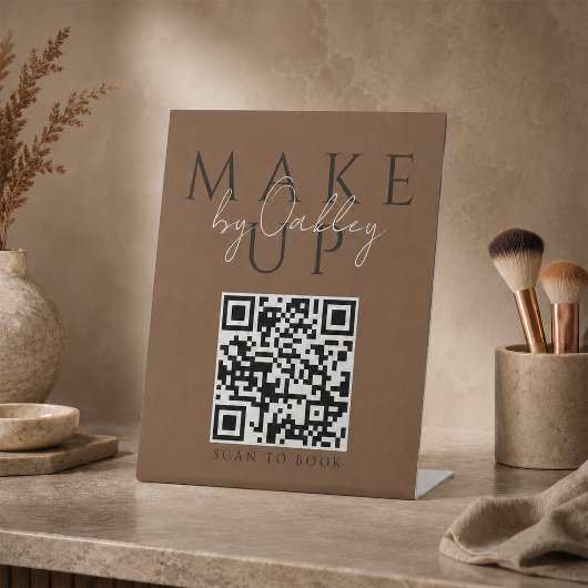 Dunkler Terrakotta-Makeup-Artist-QR-Code Sockelschild