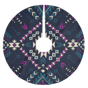 Dunkler tribaler Navajo, vintage geometrisch. Polyester Weihnachtsbaumdecke