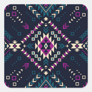 Dunkler tribaler Navajo, vintage geometrisch. Quadratischer Aufkleber