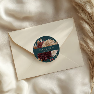 Dunkler Türkis-Blumen-Gothic-Hochzeits-Rundsticker Runder Aufkleber