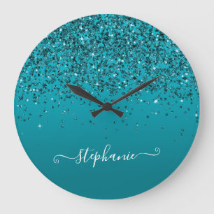 Dunkler Türkis Glitzernder Gradient Weiblicher Kal Große Wanduhr