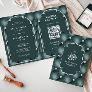 Dunkler Türkis Tuff-Muster QR-Code Muslimische Hoc Einladung