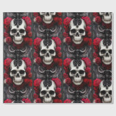 Dunkler und gotischer Schädel und Rose Murial Geschenkpapier (Flach)