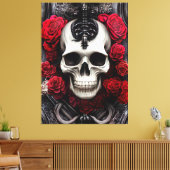 Dunkler und gotischer Schädel und Rose Murial Leinwanddruck (Insitu (Wohnzimmer))