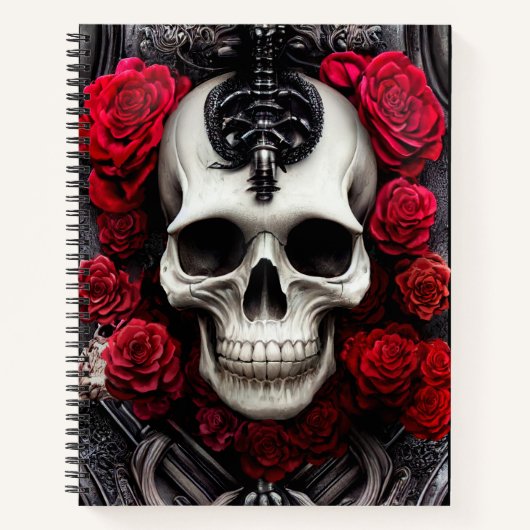 Dunkler und gotischer Schädel und Rose Murial Notizblock (Vorderseite)