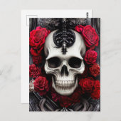 Dunkler und gotischer Schädel und Rose Murial Postkarte (Vorne/Hinten)