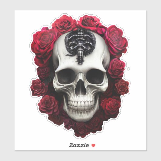 Dunkler und gotischer Schädel und Rose Vinyl Stick Aufkleber (Blatt)