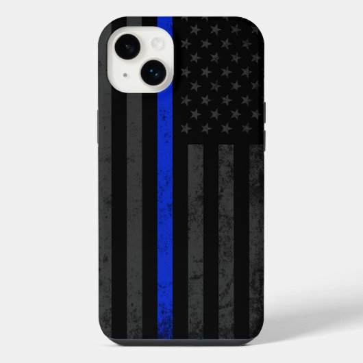Dunkler und robuster Stil | Dünne blaue Linie Poli iPhone Hülle (Rückseite)