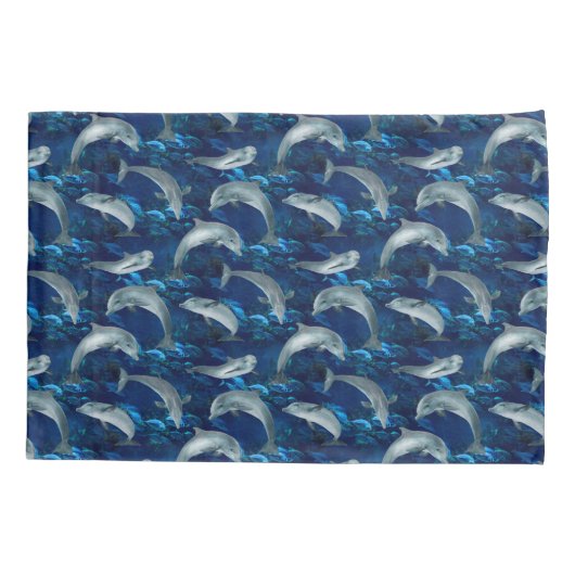 Dunkler Unterwassersee mit Delphinen Kissenbezug (Rückseite-Links)