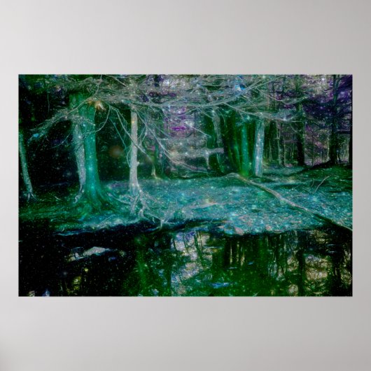 Dunkler verzauberter Fantasy Art Forest Pond Poster (Vorne)