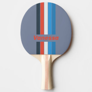 Dunkler Vintage Pin gestreift mit Namen Tischtennis Schläger
