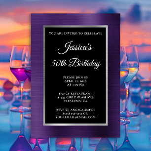 Dunkler Violet Lila Silberstreifen Schwarz 50. Geb Einladung