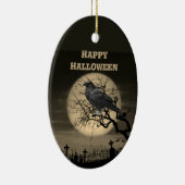 Dunkler Vollmond Friedhof und Raven Halloween Keramik Ornament (Rechts)