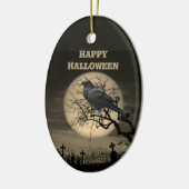Dunkler Vollmond Friedhof und Raven Halloween Keramik Ornament (Links)