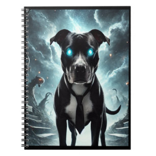 Dunkler Wächter: Schwarzer Pitbull mit Hypnosezaun Notizblock