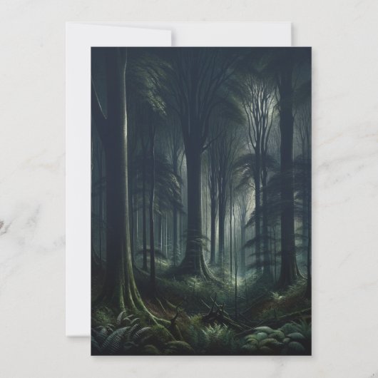 Dunkler Wald bei Twilight Wedding Einladung (Rückseite)