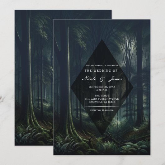 Dunkler Wald bei Twilight Wedding Einladung (Vorne/Hinten)