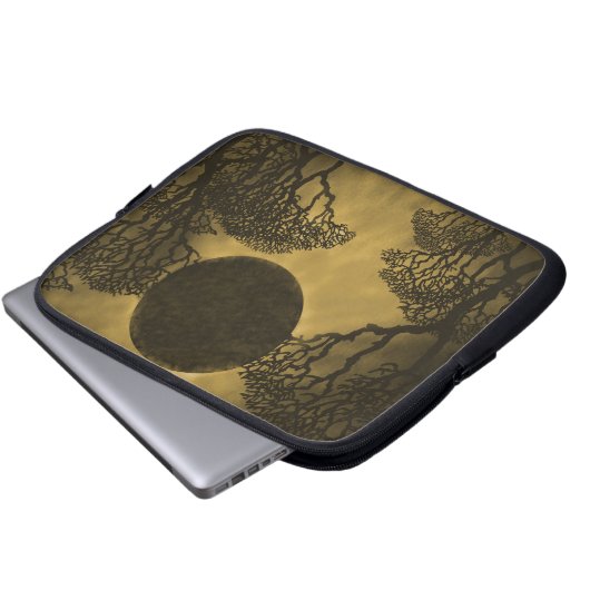 Dunkler Wald Eclipse Laptop Tasche, Gold Laptopschutzhülle (Vorne Knopf)