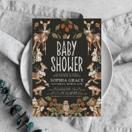 Dunkler Wald Elegant Woodland Animals Baby Dusche Einladung