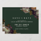 Dunkler Wald grün | Elegant Floral Jewel Tone Save The Date (Vorne/Hinten)