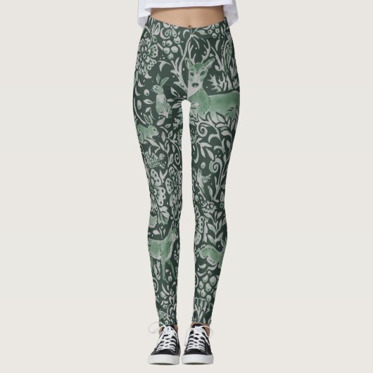 Dunkler Wald Grüner Tierfuchs Kaninchenkugel Fanta Leggings (Vorderseite)