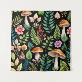 Dunkler Wald Mushroom Woodland Muster Kunst Wandteppich