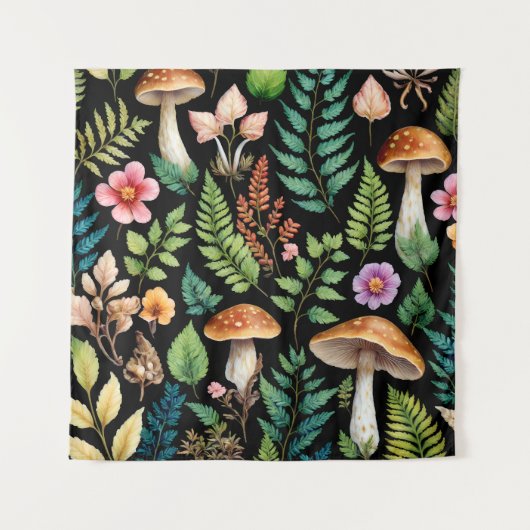 Dunkler Wald Mushroom Woodland Muster Kunst Wandteppich (Vorderseite)