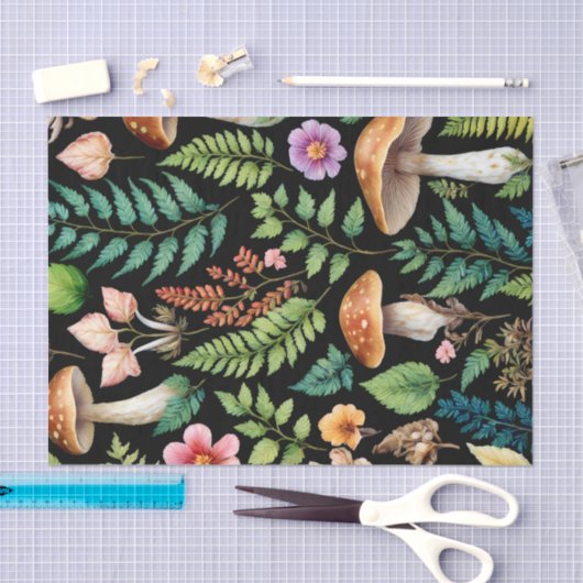 Dunkler Wald Mushroom Woodland Muster Seidenpapier (Handwerk)