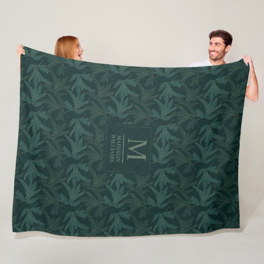 Dunkler Waldgrüner Blumen-Nahtlos-Blatt-Muster  Fleecedecke (Beispiel)