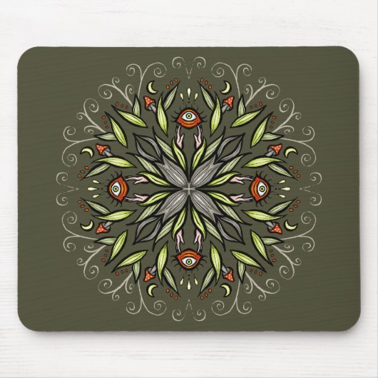 Dunkler Waldgrüner Goblincore-Pilzaugen-Trip Mousepad (Vorne)