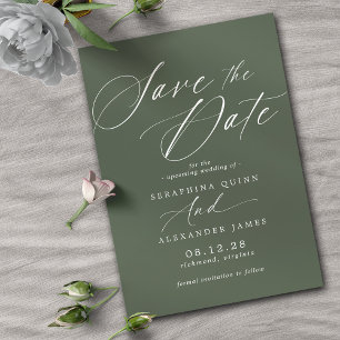 Dunkler Waldgrüner Moos Einfache elegante Schrif Save The Date