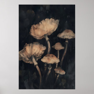 Dunkler Waldpilz Kunst Pilze Botanischer Druck Poster