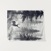 Dunkler Waldteppich mit Hirschen | Melancholische Wandteppich (Vorderseite (Horizontal))