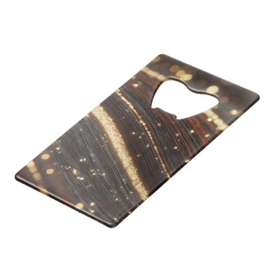 Dunkler Walnussbaum mit glänzenden Goldflüssen Geldbeutel Flaschenöffner (Rückseite Schrägansicht)