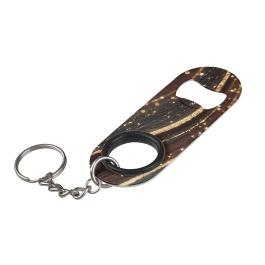 Dunkler Walnussbaum mit glänzenden Goldflüssen Mini Flaschenöffner (Vorderseite Schrägansicht)